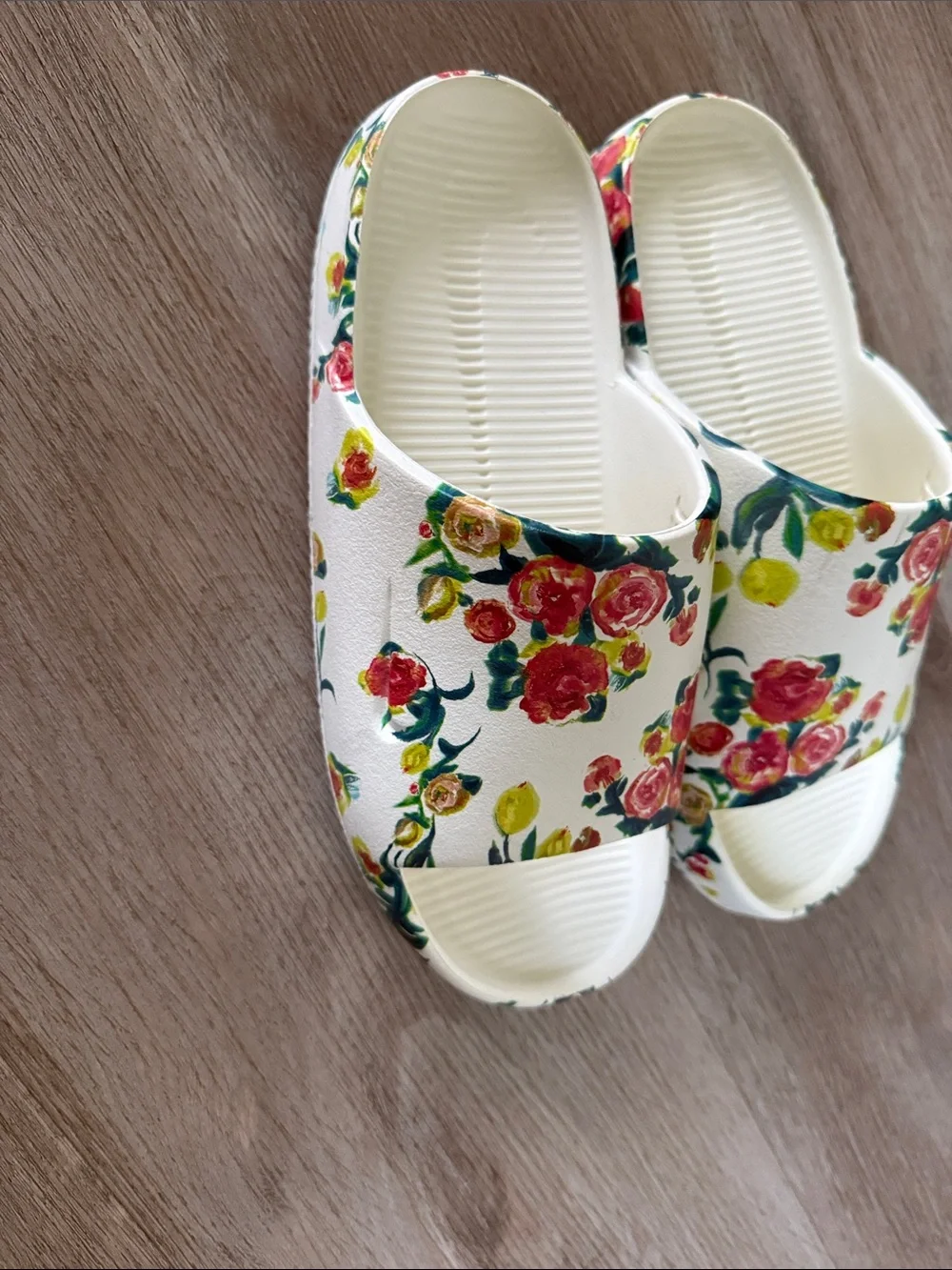 Nike White Slide Sandals with Pink Floral Print